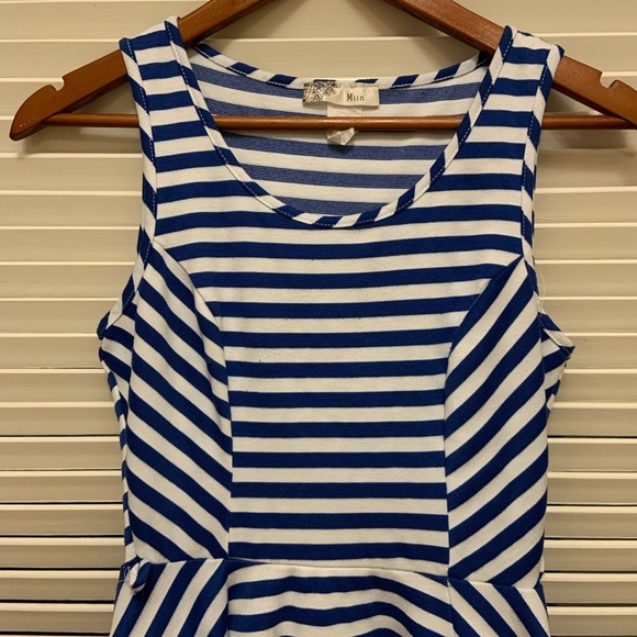 64. Miin Blue and Cream Sleeveless Striped Dress. - Picture 2 of 6